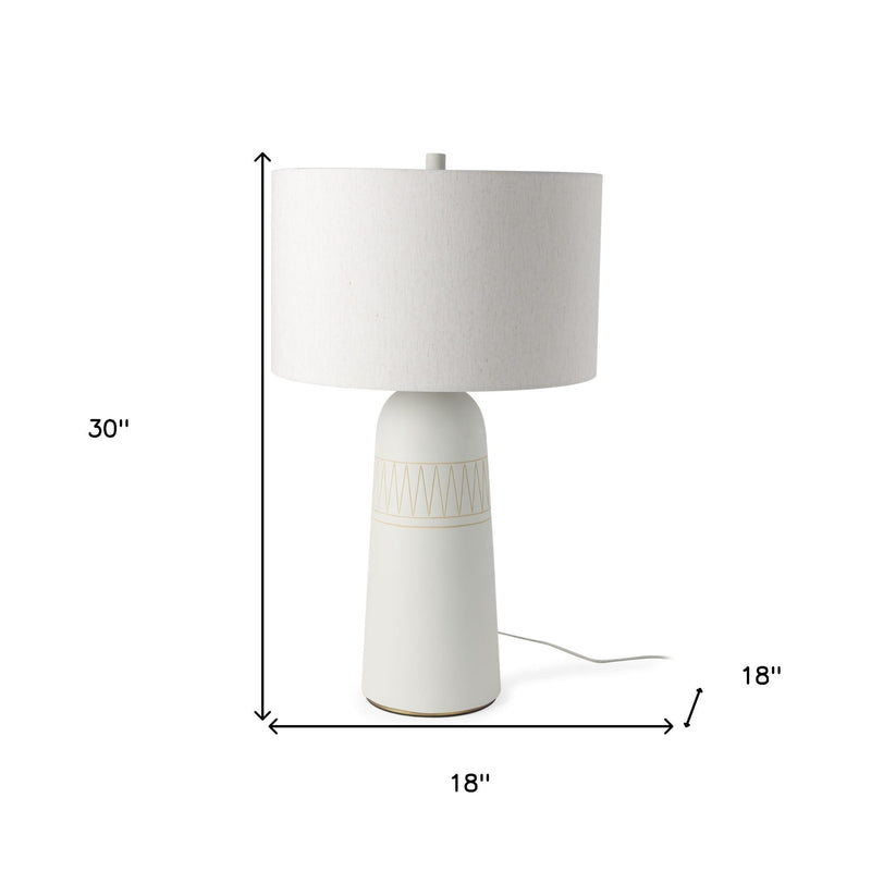 30" Ceramic Round Bedside Lamp With Cream Drum Shade - White