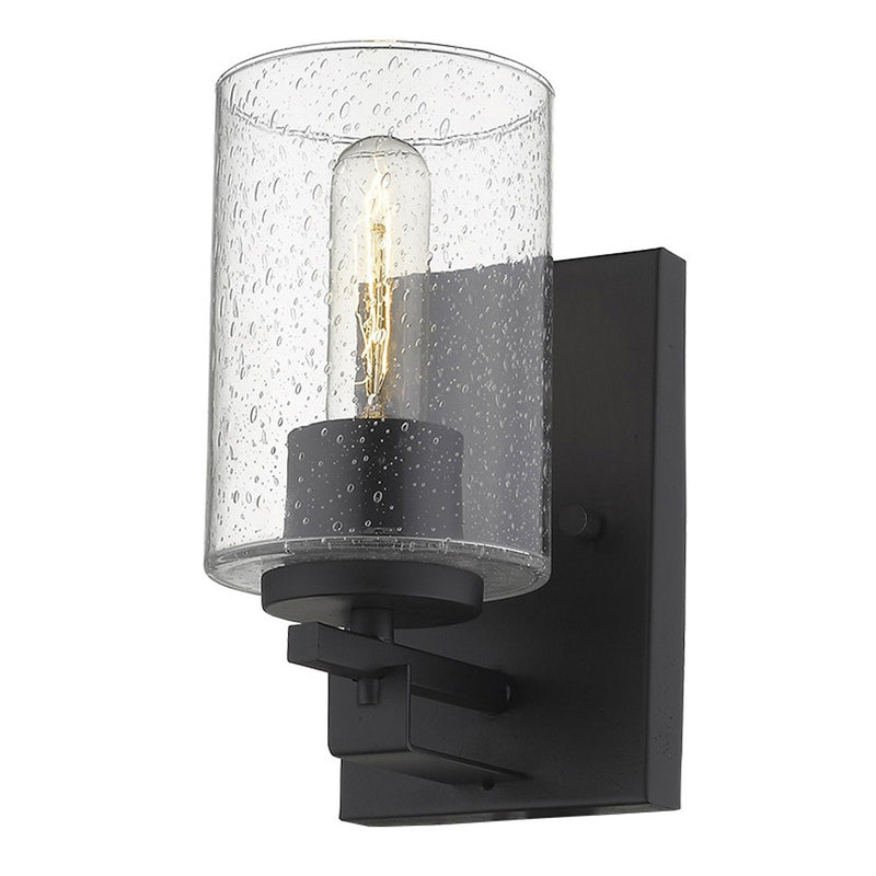 Metal And Textured Glass Wall Sconce - Black
