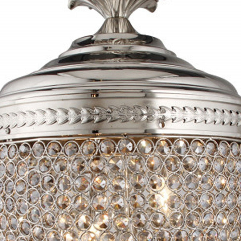 Unique Statement Three Light Metal And Crystal Glass Chandelier With Shades - Silver