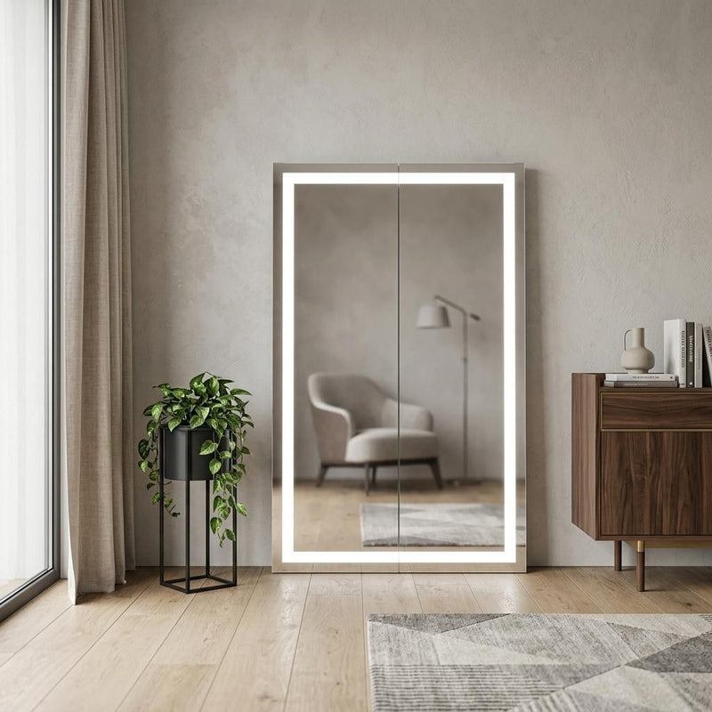 Lighted Frameless Standing Mirror - Natural / White