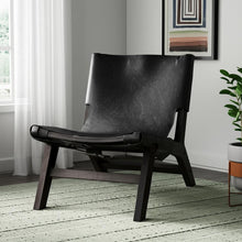Load image into Gallery viewer, Genuine Leather And Solid Wood Slipper Chair - Black
