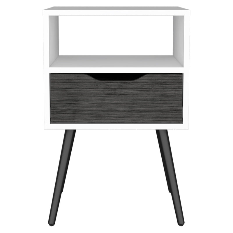25" Wood One Drawer Nightstand - Gray And White