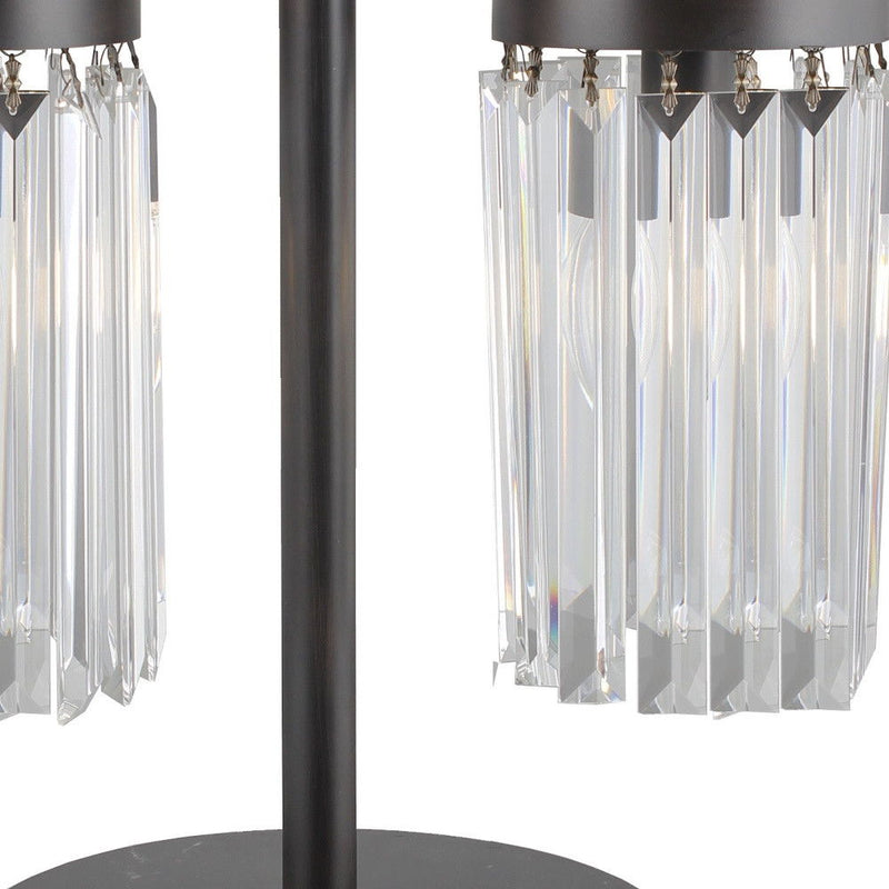 Iron Two Light Cylinder Bedside Table Lamp With Clear Cylinder Shade - Black