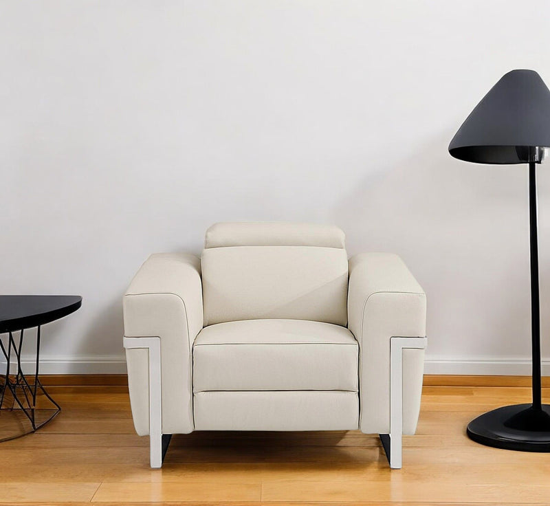 Leather Power Recliner Chair - Beige
