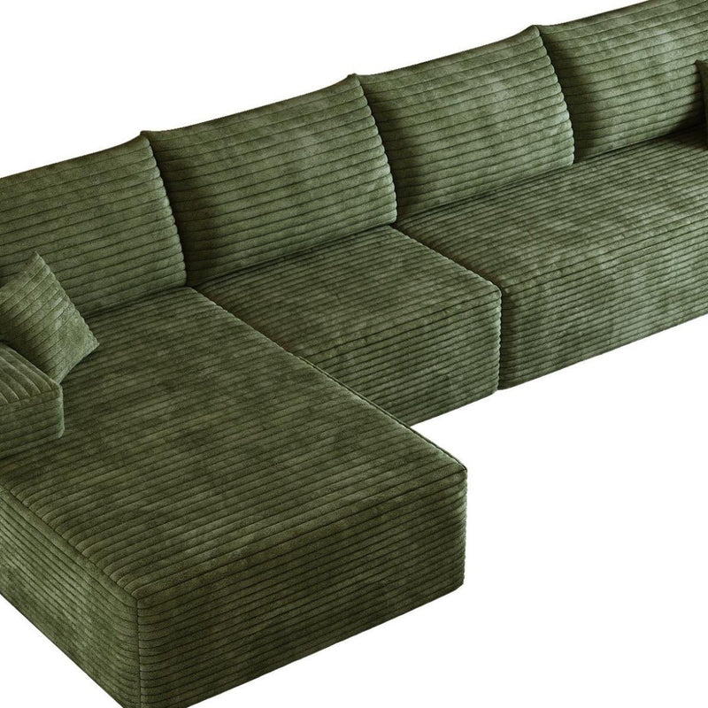 Corduroy Modular L Shaped Sofa And Chaise Sectional (762692) - Green