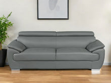 Load image into Gallery viewer, Leather Sofa - Gray / Silver
