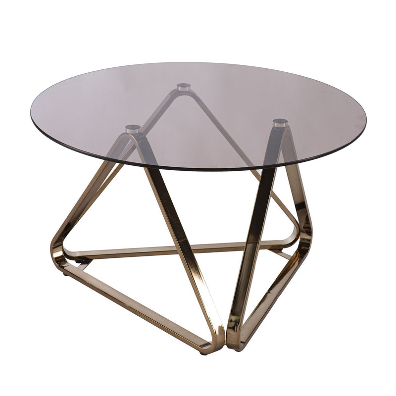 Smoky Glass Metal Round Coffee Table - Smoky / Gold