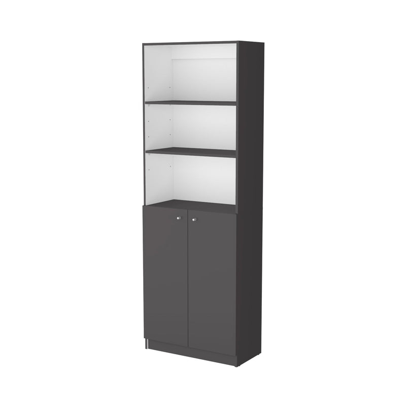 Three Tier Bookcase With Two Doors - Gray / White