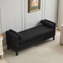 Load image into Gallery viewer, Elegant Upholstered Bench, Daybed, Ottoman With Wood Legs &amp; 2 Bolster Pillows - Black Boucle
