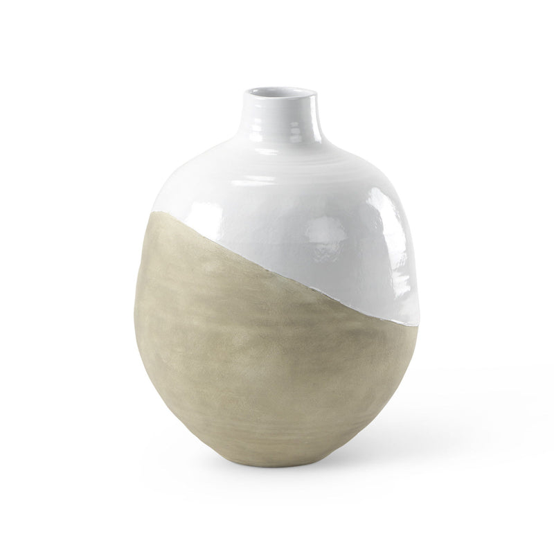 Ombre Round Floor Vase - White / Beige