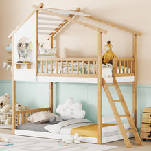 Load image into Gallery viewer, Twin Over Twin Bunk Bed Wood Bed with Roof, Window, Ladder,Natural(OLD SKU :LT100008AAD)
