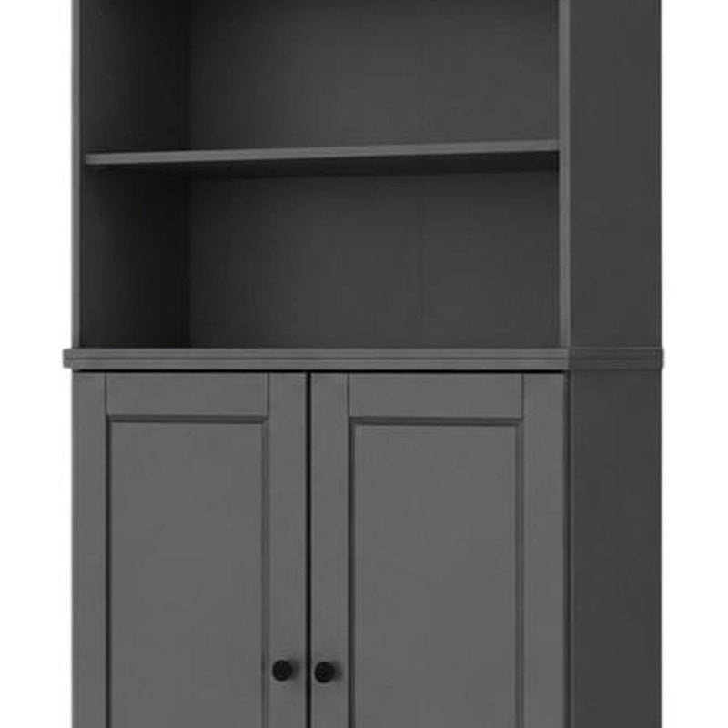 Solid Wood Adjustable Six Tier Library Bookcase With Two Doors - Gray