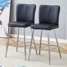 Load image into Gallery viewer, Modern Bar Chair Set Streamlined Backrest Metal Legs 2 Pieces - Black / Silver
