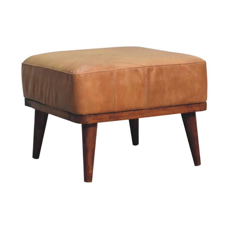 Leather Round Footstool (719521) - Brown
