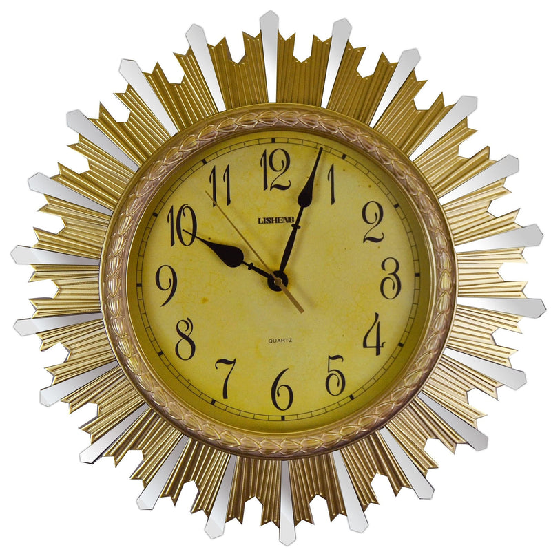 Silent Analog Sunburst Wall Clock - Gold / Silver