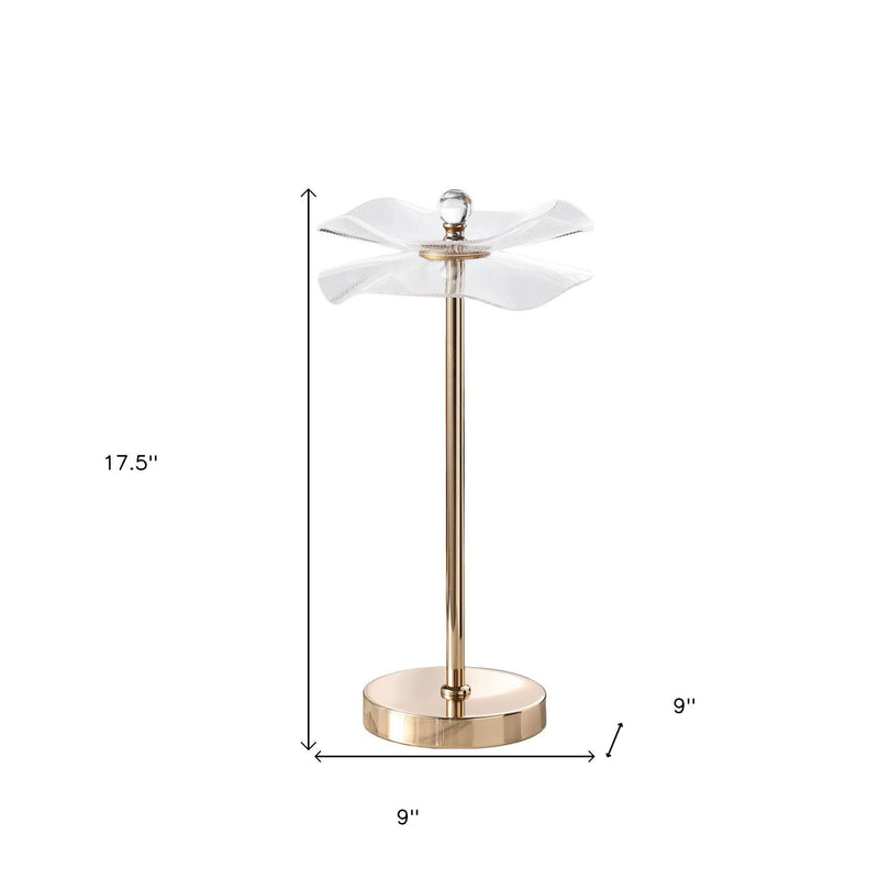 Bedside LED Lamp With Clear Acrylic Novelty Wavy Shade - Gold