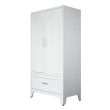 Load image into Gallery viewer, Wardrobe Cabinet With 1 Drawer And Hanging Rod, 2 Doors Closet With Shelf For Bedroom - White

