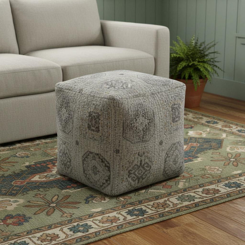 Upholstery Medallion Pouf Ottoman - Gray