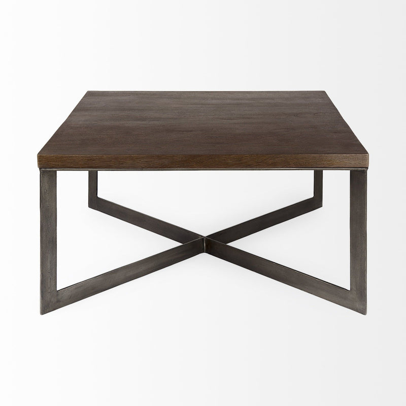 Solid Wood And Metal Square Coffee Table - Brown
