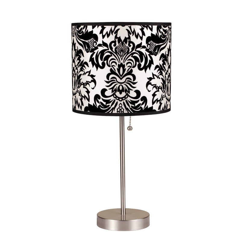 Metal Table Lamp With Black And White Classic Drum Shade - Silver