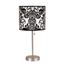 Load image into Gallery viewer, Metal Table Lamp With Black And White Classic Drum Shade - Silver
