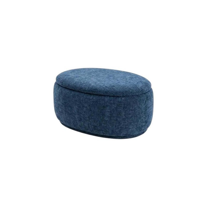 Chenille Round Ottoman With Storage (Set of 2) - Blue