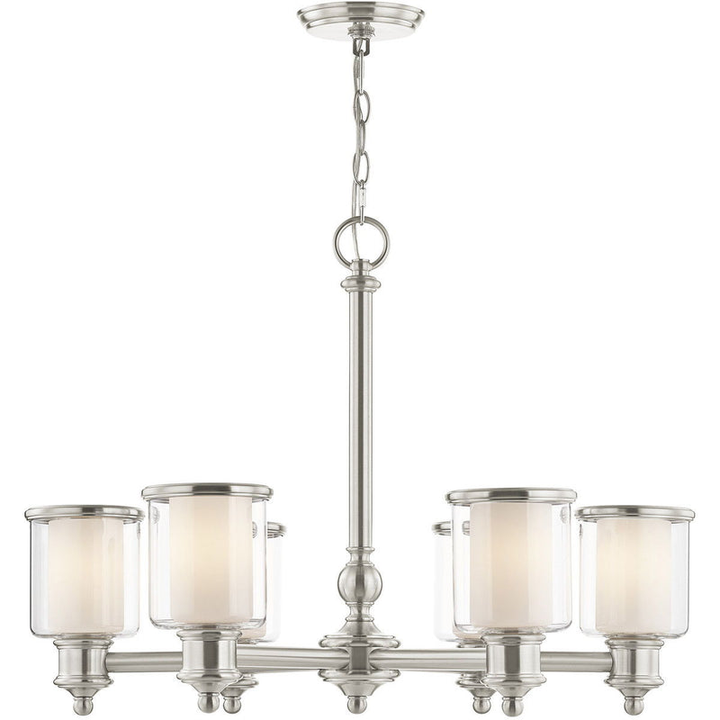 21'' Six Light Dimmable Chandelier With Shades - Nickel