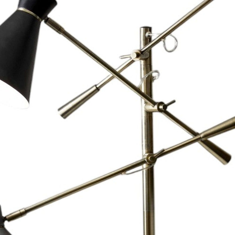 Three Arm Adjustable Floor Lamp In Brass Metal With Shades - Gray / Black And White