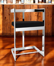 Load image into Gallery viewer, Velvet And Stainless Steel Low Back Bar Height Bar Chair - Black And Silver

