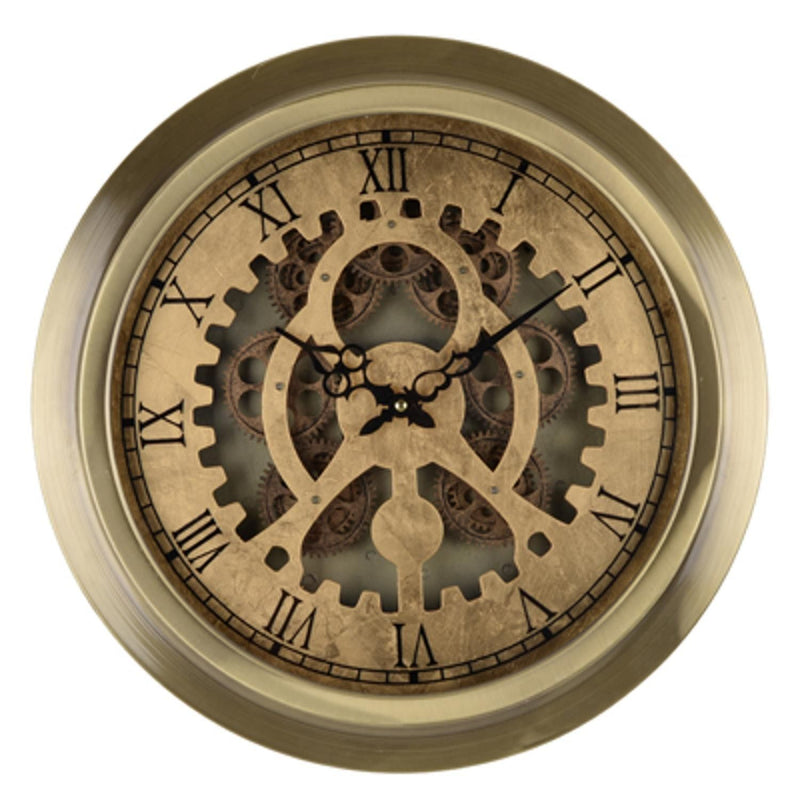 Industrial Style Round Wall Clock - Gold