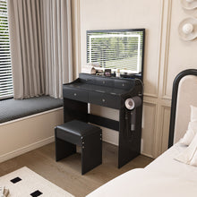 Load image into Gallery viewer, Modern Makeup Vanity Set With Power Outlet, Hair Dryer Holder, And Adjustable Lighting
