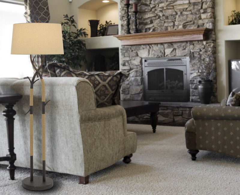Traditional Shaped Floor Lamp With Tan Rectangular Shade - Black