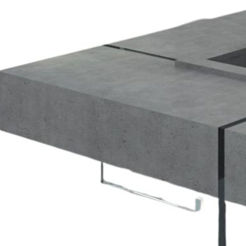 Concrete And Glass Square Coffee Table - Gray And Clear