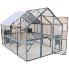 Load image into Gallery viewer, Spacious Wooden Cat Catio Outdoor Kitty House With Bridges And Roof Cover - Gray
