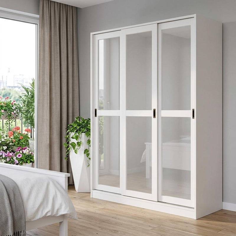Solid Wood Mirrored Three Door Combo Dresser (765051) - White