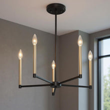 Load image into Gallery viewer, 9" Candle Style Five Light Metal Dimmable Chandelier - Black / Gold
