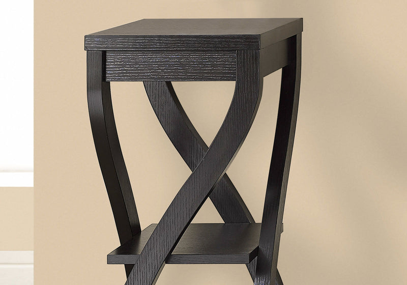 Square End Table With Two Shelves - Black