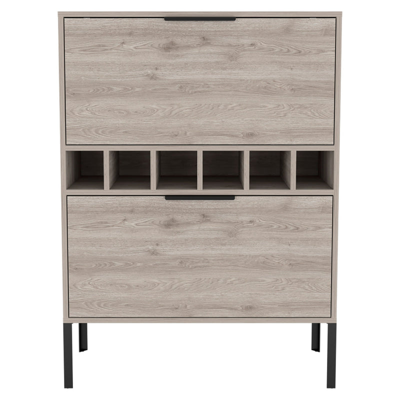 Wood Bar Cabinet With Two Doors - Light Gray / Black