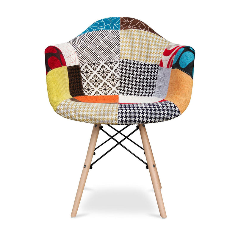 Upholstered Fabric Dining Arm Chair - Black / White / Rainbow / Natural