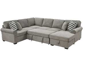 117" Oversized Sectional Sofa with Storage Chaise, Rolled Arms U Shaped Sectional Couch ,Removable Soft Backrest Cushions, with 4 Throw Pillows for Large Space Dorm Apartment,Light Gray