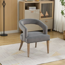 Load image into Gallery viewer, Wide Modern Barrel Open Back Upholstered Accent Chair With Weathered Solid Wood Legs
