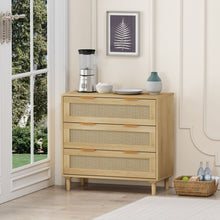 Load image into Gallery viewer, 3 Drawer Storage Cabinet With Rattan Drawers For Bedroom, Living Room - Oak
