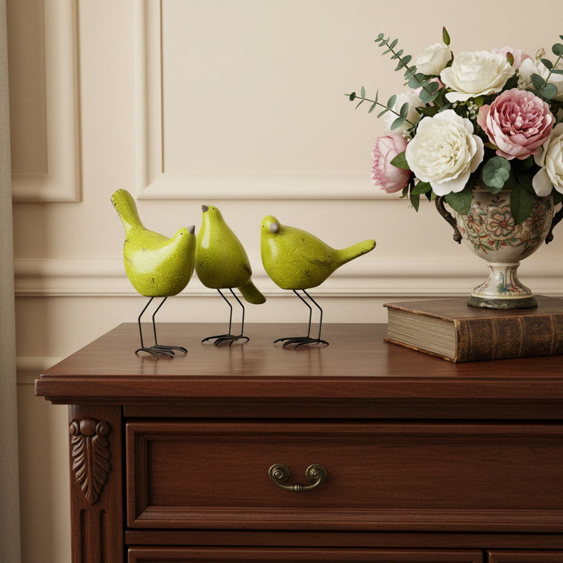 Lemongrass Poly Bird Sculptures (Set of 3) - Lemon / Green