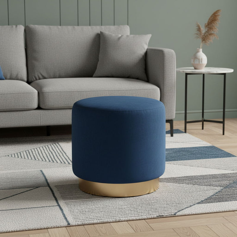 Velvet Footstool Ottoman - Blue / Gold