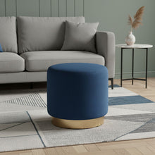 Load image into Gallery viewer, Velvet Footstool Ottoman - Blue / Gold
