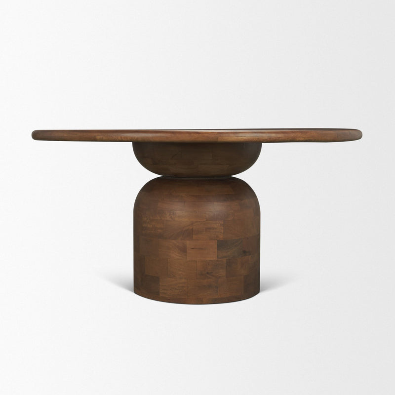 Solid Wood Pedestal Base Round Top Dining Table (727903) - Brown