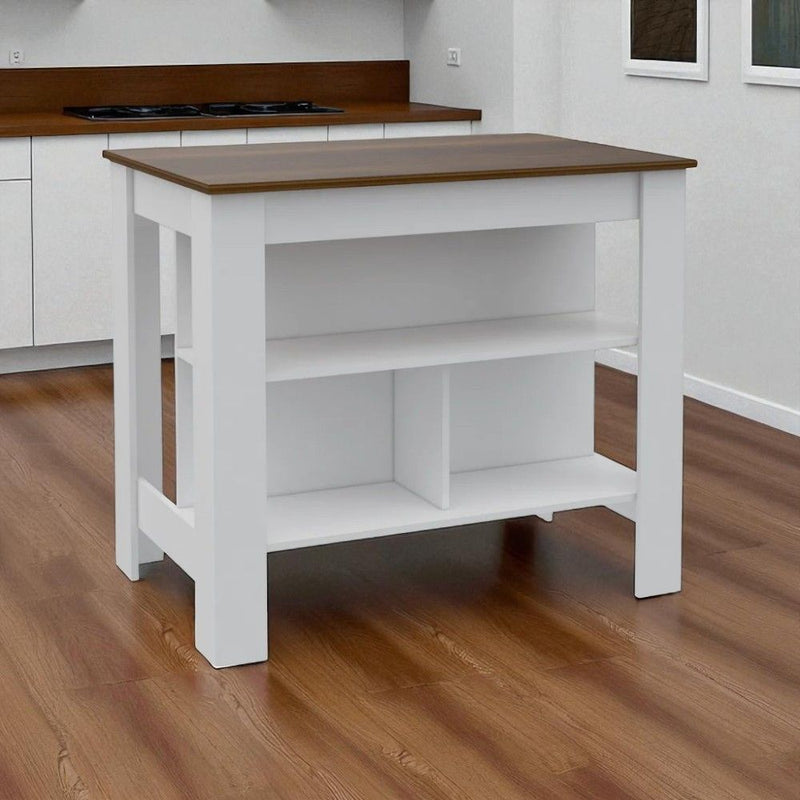 41" Kitchen Island With Storage - Brown / White