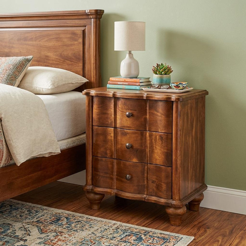 Solid Wood Three Drawer Nightstand (755328) - Chestnut
