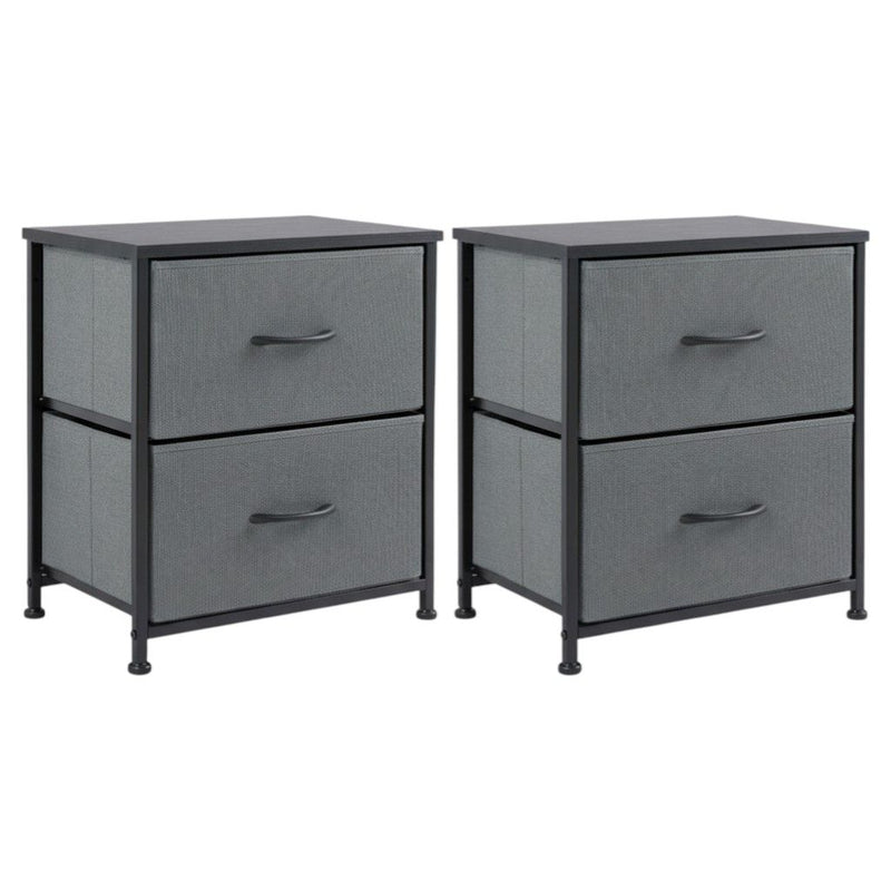 Fabric Metal And Wood Two Drawer Dresser (Set of 2) - Gray / Black
