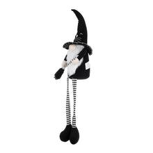 Load image into Gallery viewer, Sitting Gnome With Broomstick &amp; Long Legs, For Halloween Decor - Black White
